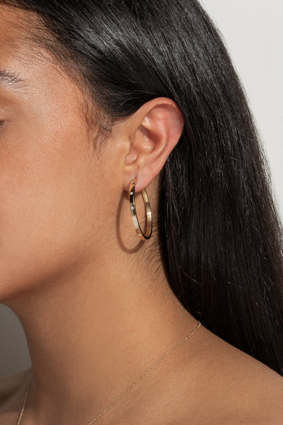 Large Solid Gold Hoops with Diamonds