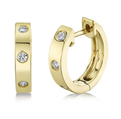 Small Solid Gold Hoops with Diamonds