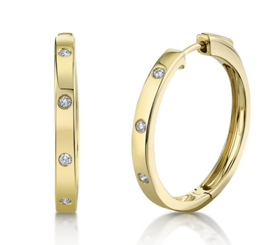 Large Solid Gold Hoops with Diamonds