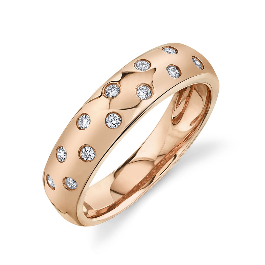 Thick Solid Gold Band with Round Diamonds